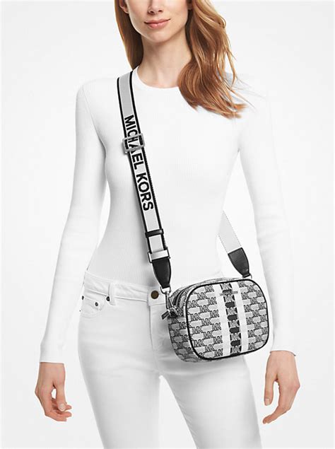 michael kors jet set medium logo stripe crossbody bag|More.